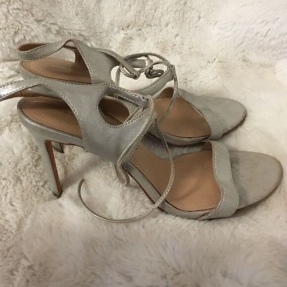 POUR LA VICTOIRE Silver Elisa Leather Lace-Up Strappy Dress Sandal Heels 10 - Picture 5 of 10